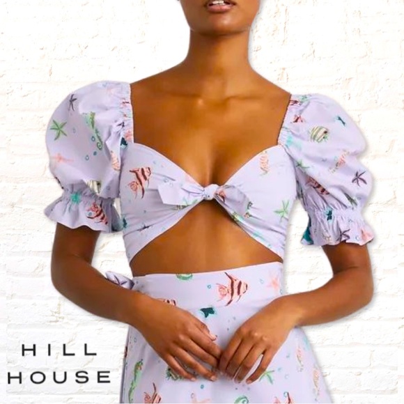 Hill House Tops - New! Hill House The Isabella Sea Creatures Puff Sleeve Crop Top Size S